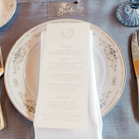 Simple Wreath Monogram Dinner Menu