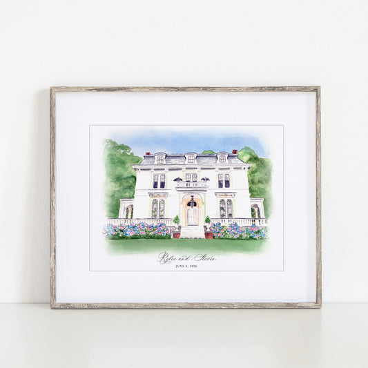 A Private Estate Watercolor Art Print, Germantown, New York