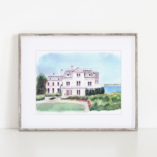 The Chanler at Cliff Walk Watercolor Art Print, Newport, Rhode Island