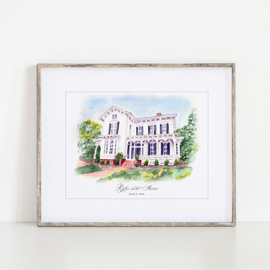 Merrimon-Wynne House Watercolor Art Print, Raleigh, North Carolina
