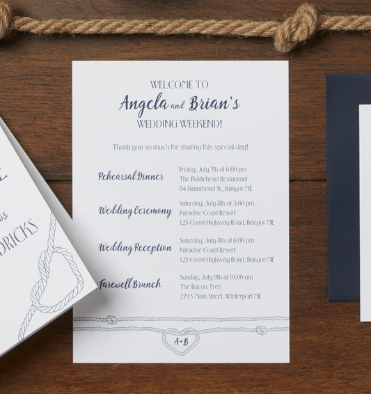 Rowboat Wedding Itinerary Cards