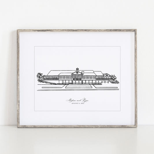 Skaneateles Country Club Art Print of Pen Sketch