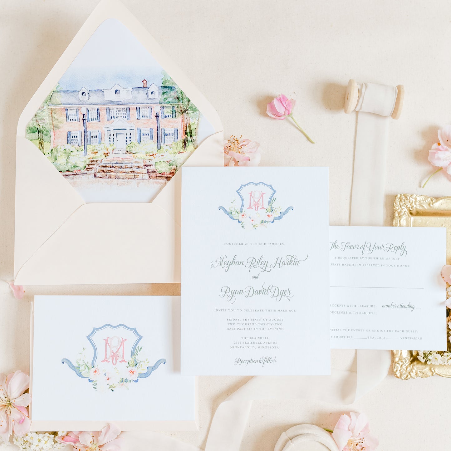 Watercolor Monogram Wedding Invitation Suites