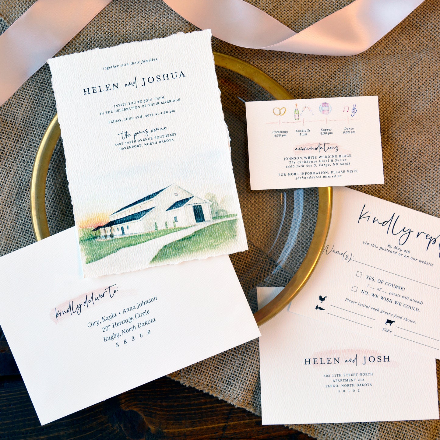 Watercolor Venue Wedding Invitation Suites