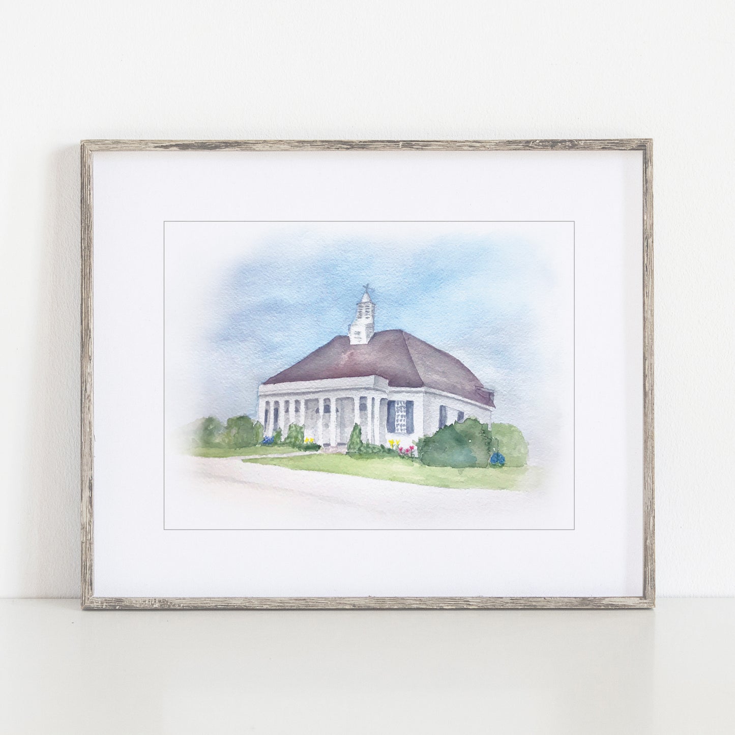 Watch Hill Chapel Watercolor Art Print, Newport Rhode Island