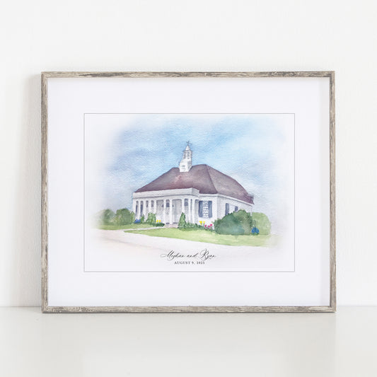 Watch Hill Chapel Watercolor Art Print, Newport Rhode Island