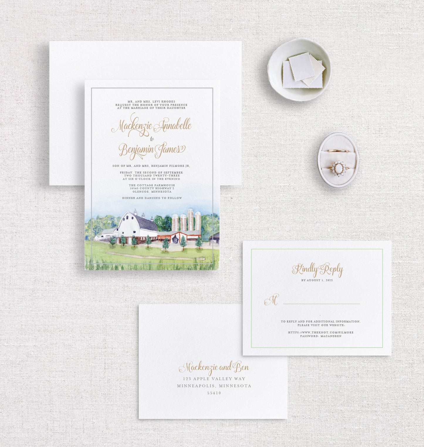 Watercolor Venue Wedding Invitation Suites