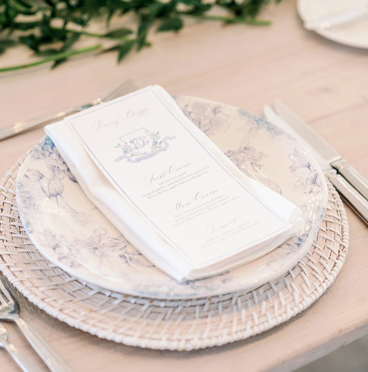 Watercolor Monogram Dinner Menu