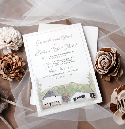 Watercolor Venue Wedding Invitation Suites
