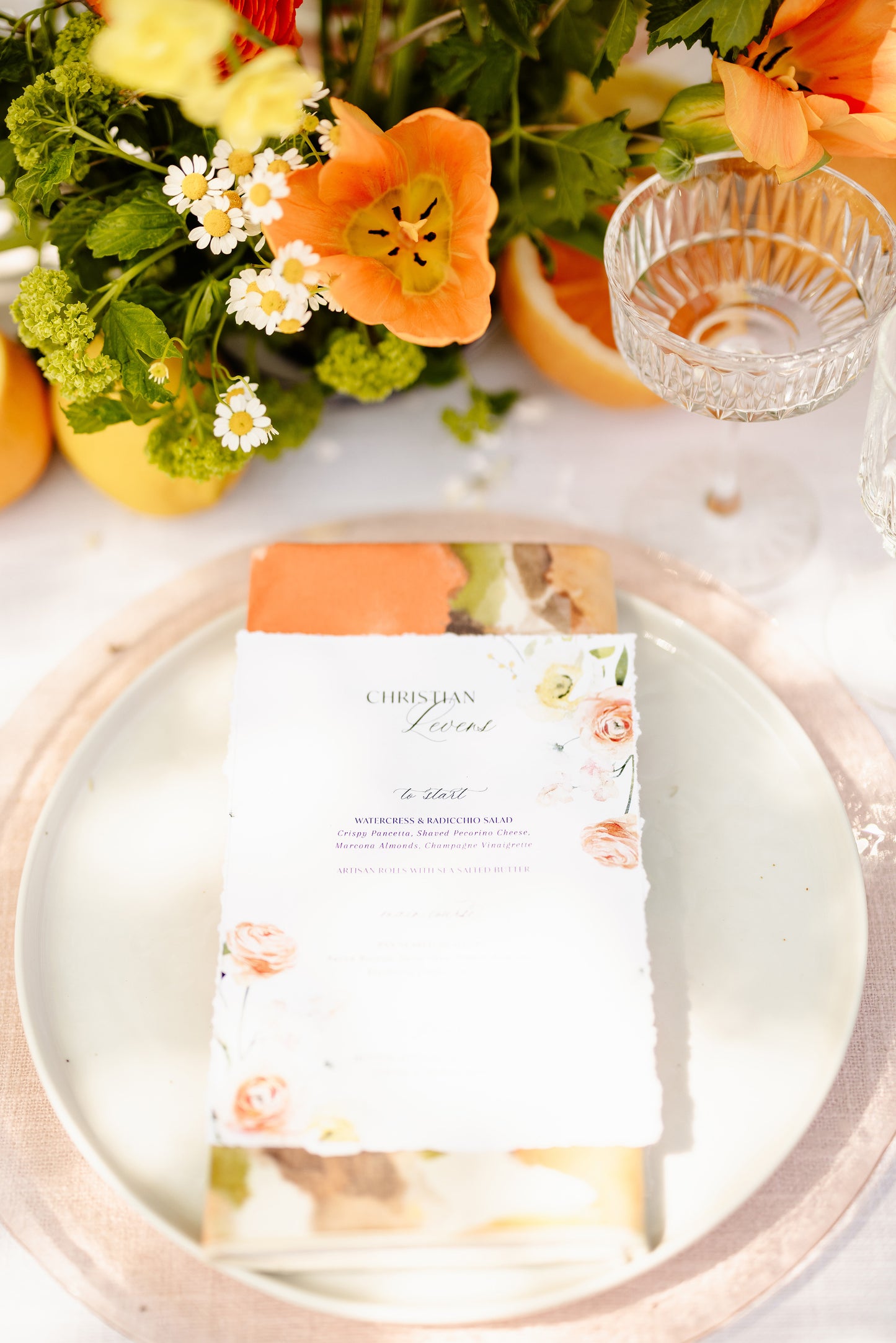 Citrus Floral Dinner Menu