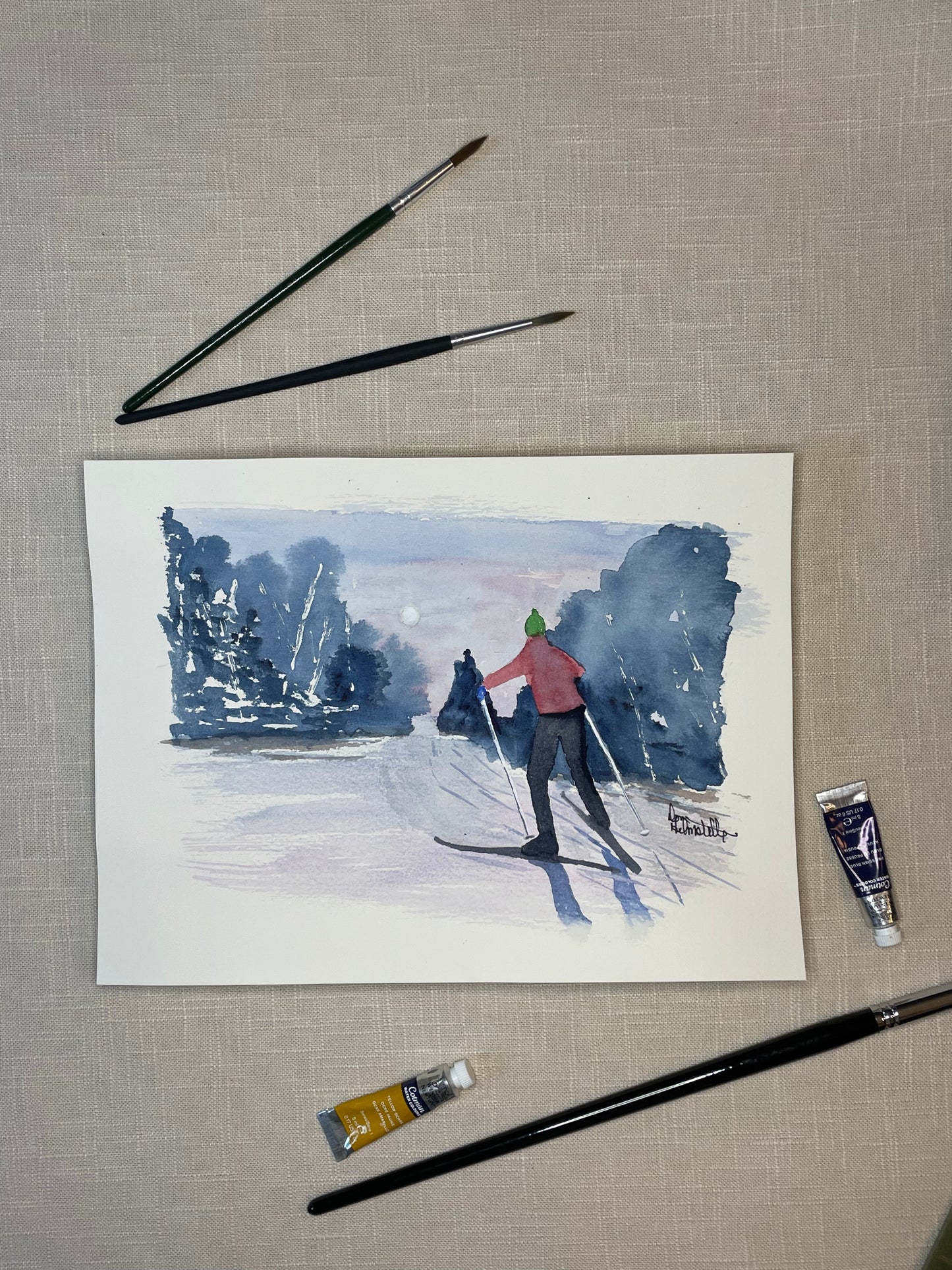 Crosscountry Skiing Watercolor