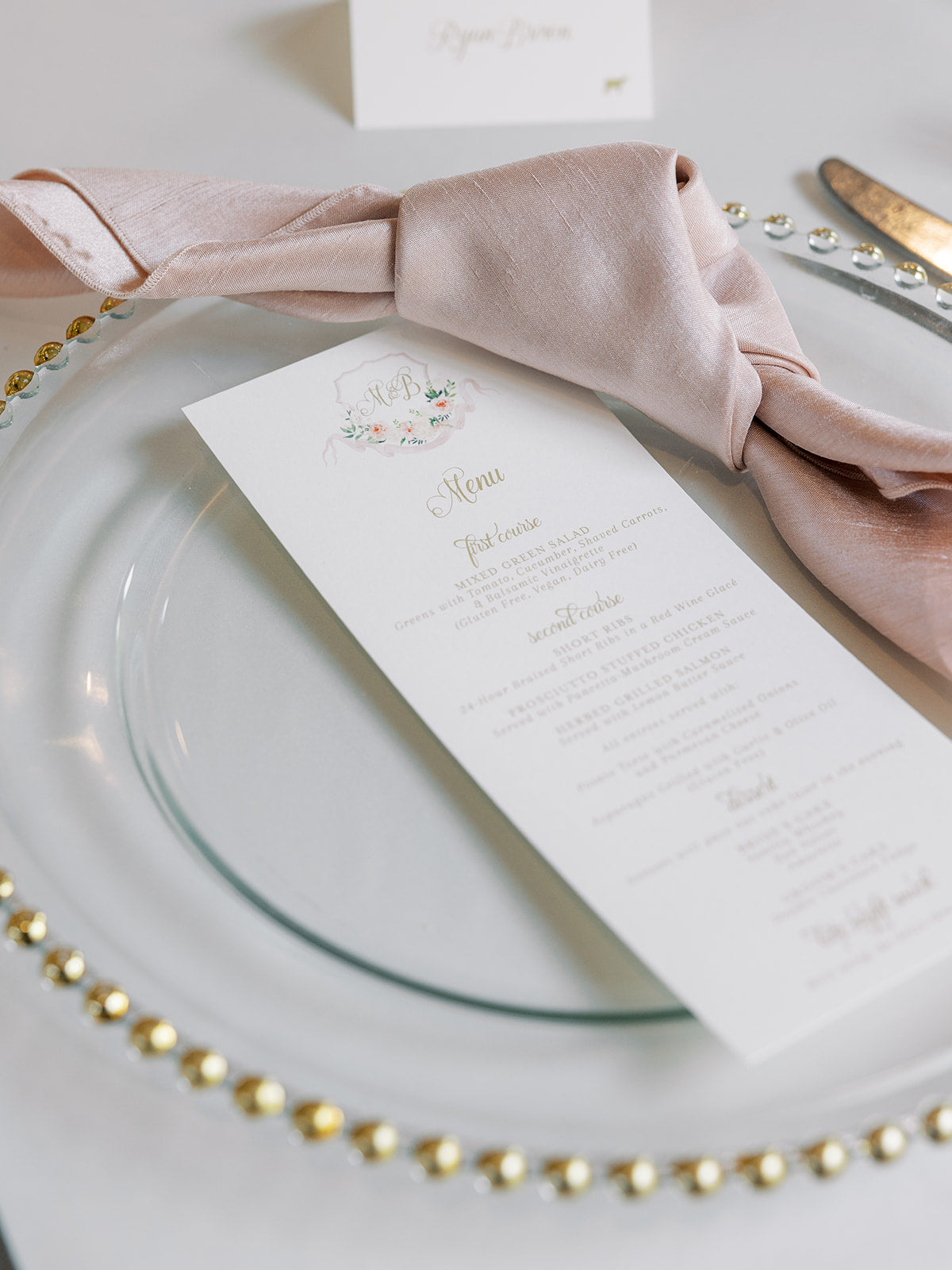 Watercolor Monogram Dinner Menu