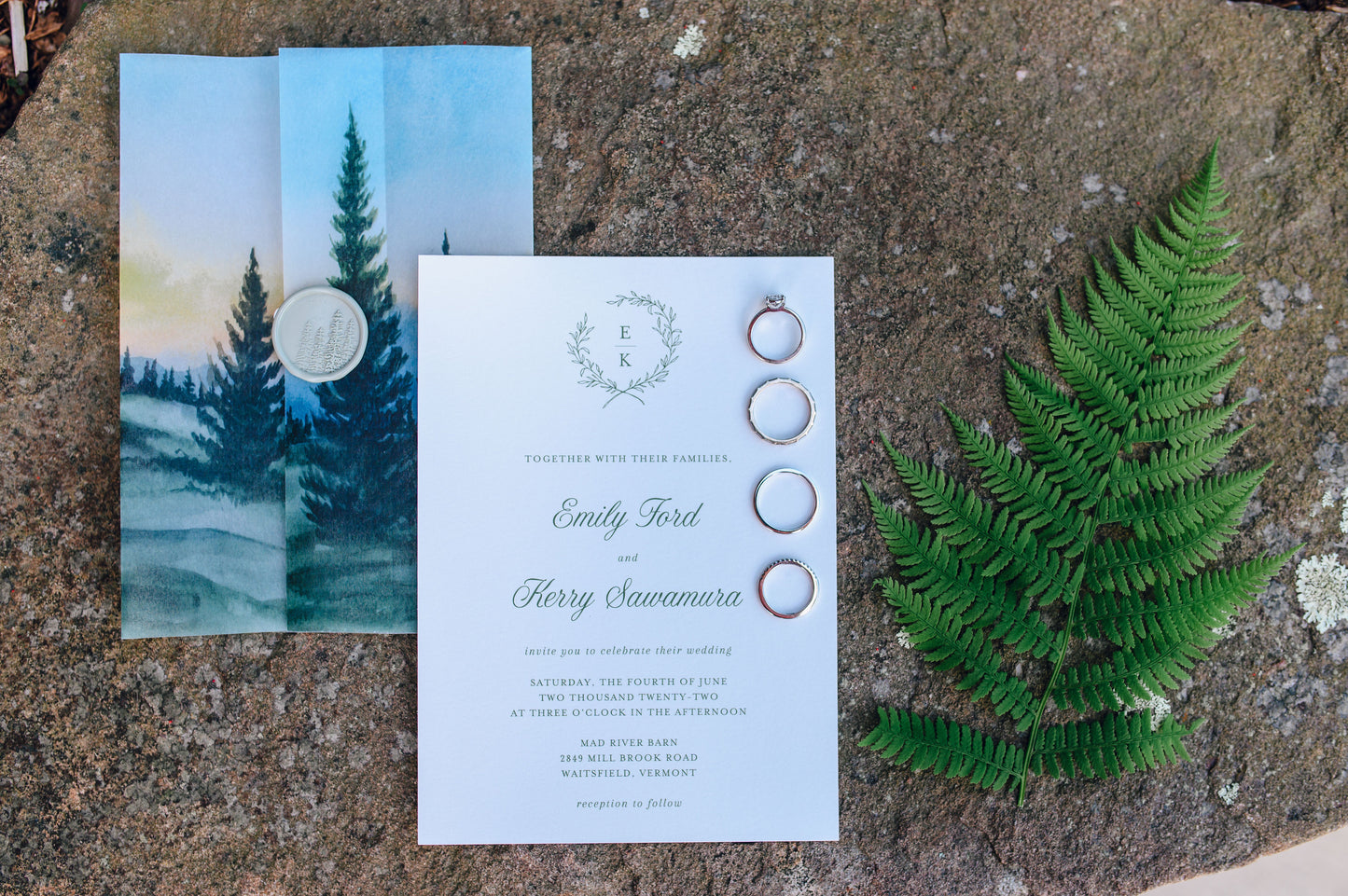 Simple Wreath Monogram Invitation Suite