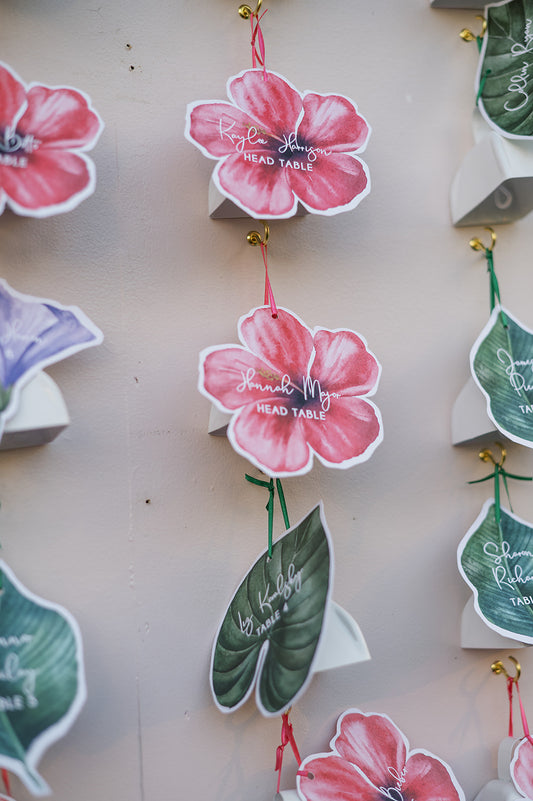 Tropical Floral Escort Tags - Custom Cut Shape