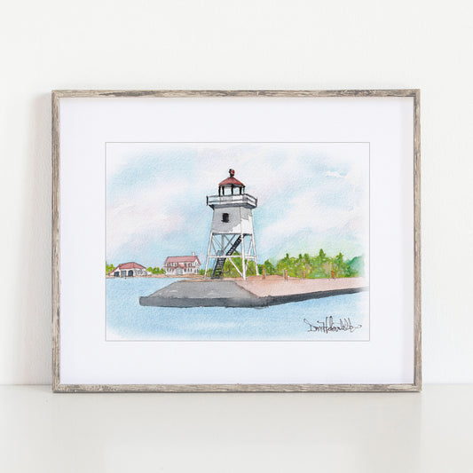 Grand Marais Lighthouse Watercolor Art Print, Grand Marais, Michigan