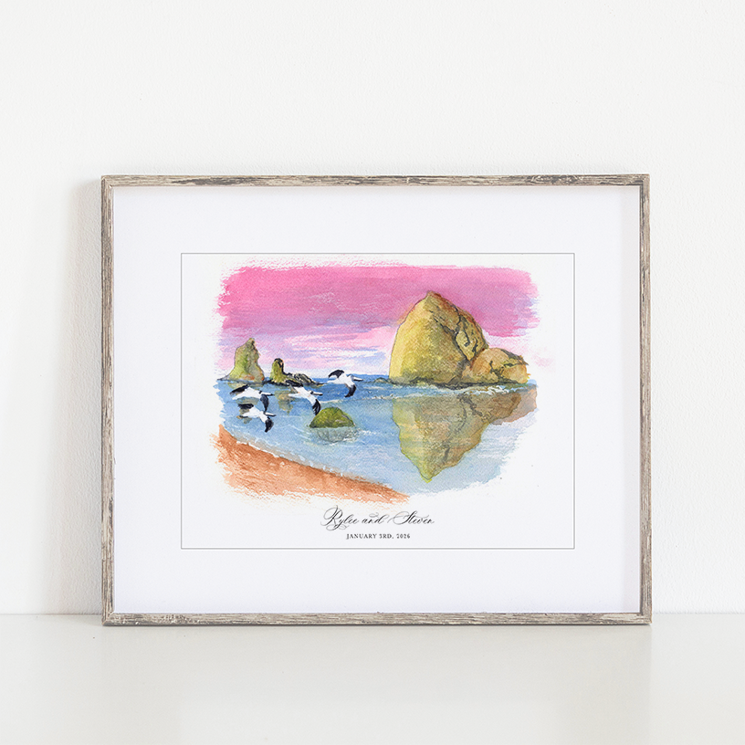 Haystack Beach, Oregon Watercolor Art Print