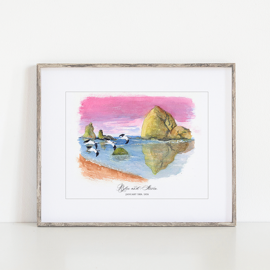 Haystack Beach, Oregon Watercolor Art Print