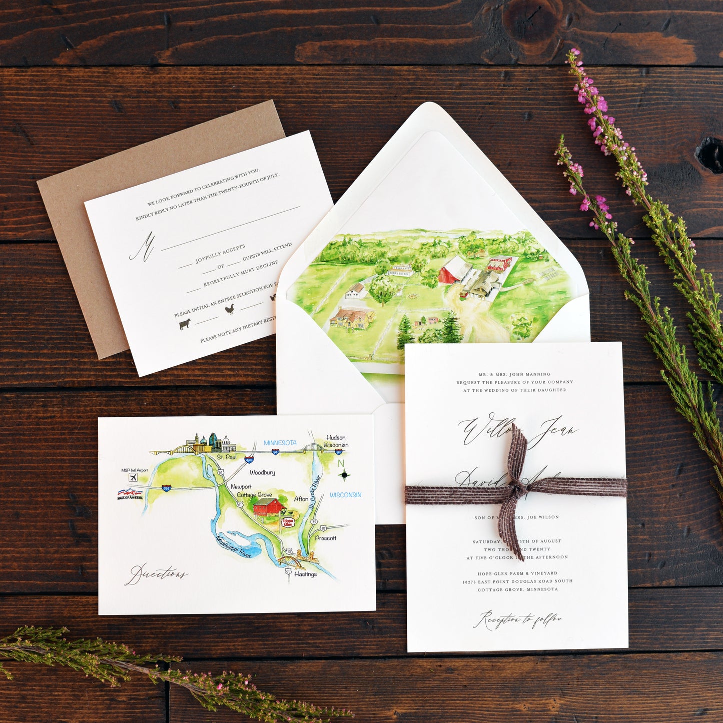 Hope Glen Farm Envelope Liner Wedding Invitation Suites