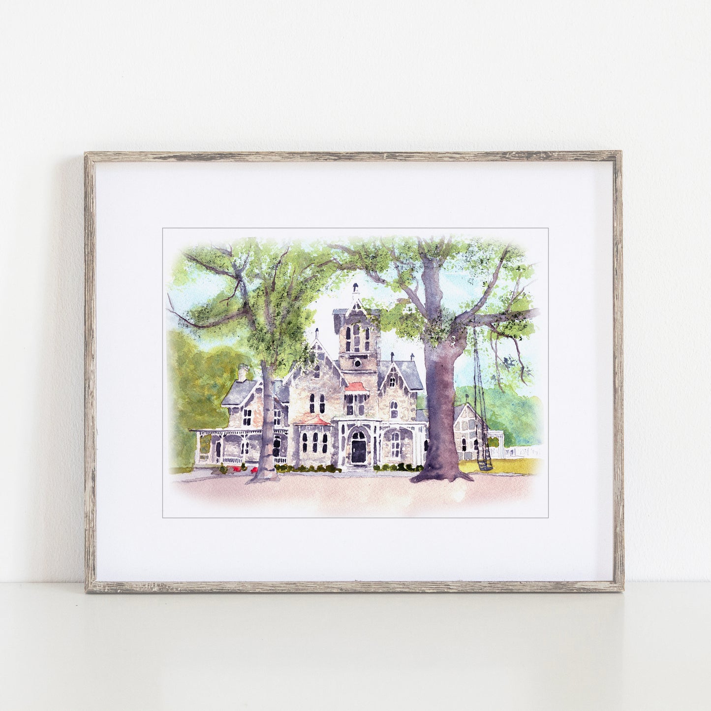 Loch Arie Mansion Watercolor Art Print, Malvern, Pennsylvania