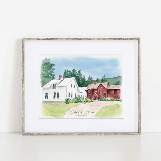 Mad River Barn Watercolor Art Print, Waitsfield, Vermont