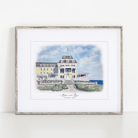 Ocean House Watercolor Art Print, Newport, Rhode Island