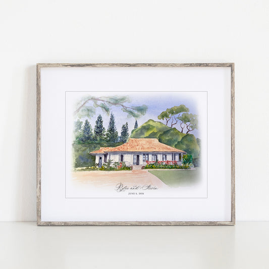 Olowalu Plantation House Watercolor Art Print, Maui, Hawaii