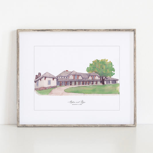 Bavaria Downs Edward Anne Estate Watercolor Art Print, Chaska, Minnesota